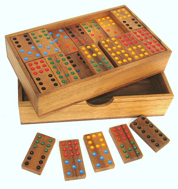 Domino Doppel 9 - Legespiel - Gesellschaftsspiel aus Holz mit 56